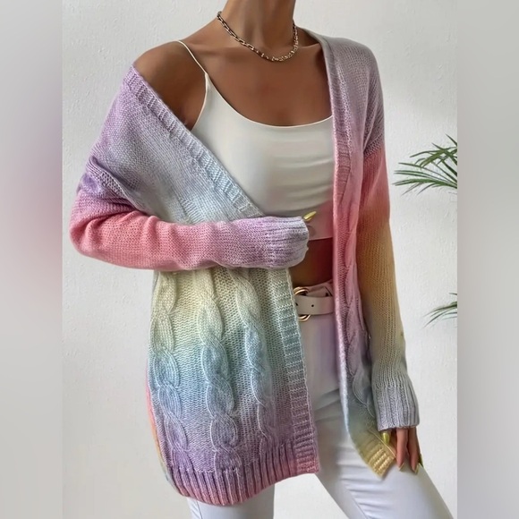 NIP-Ombre Long Sleeve V-Neck Twist Front Cardigans - Picture 2 of 3